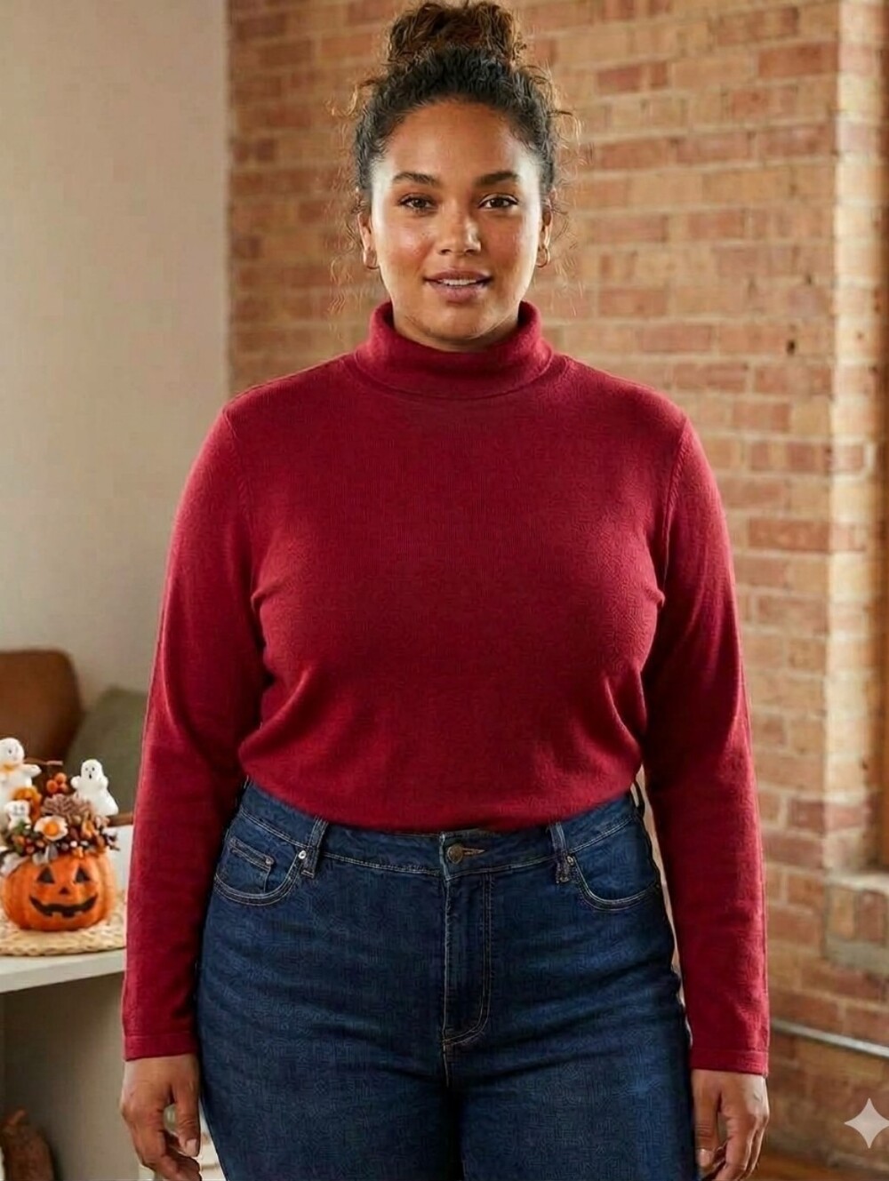 Lands' End Dark Red Turtleneck Long Sleeve Top 1X